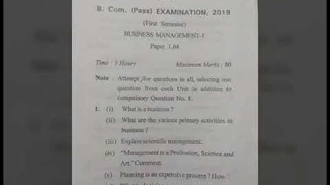 B.Com 1st Sem Questionpaper :- Business Management (Dec 2019) BPSMV University