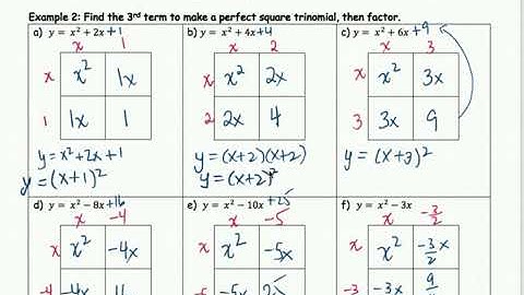 Standard to Vertex Form Area Model Video