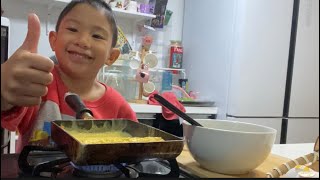 My son prepare SUSHI 🍱MAKI ROLL for dinner + cooking TAMAGO YAKI recipe