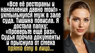 картинка: «Все её рестораны и накопления давно мои!» — ухмыльнулся муж в зале суда. Тишина повисла. Я достала