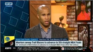 Espn Get Up Warriors Sweep Trail Blazers To Advance To 5Th Straight Nba Finals