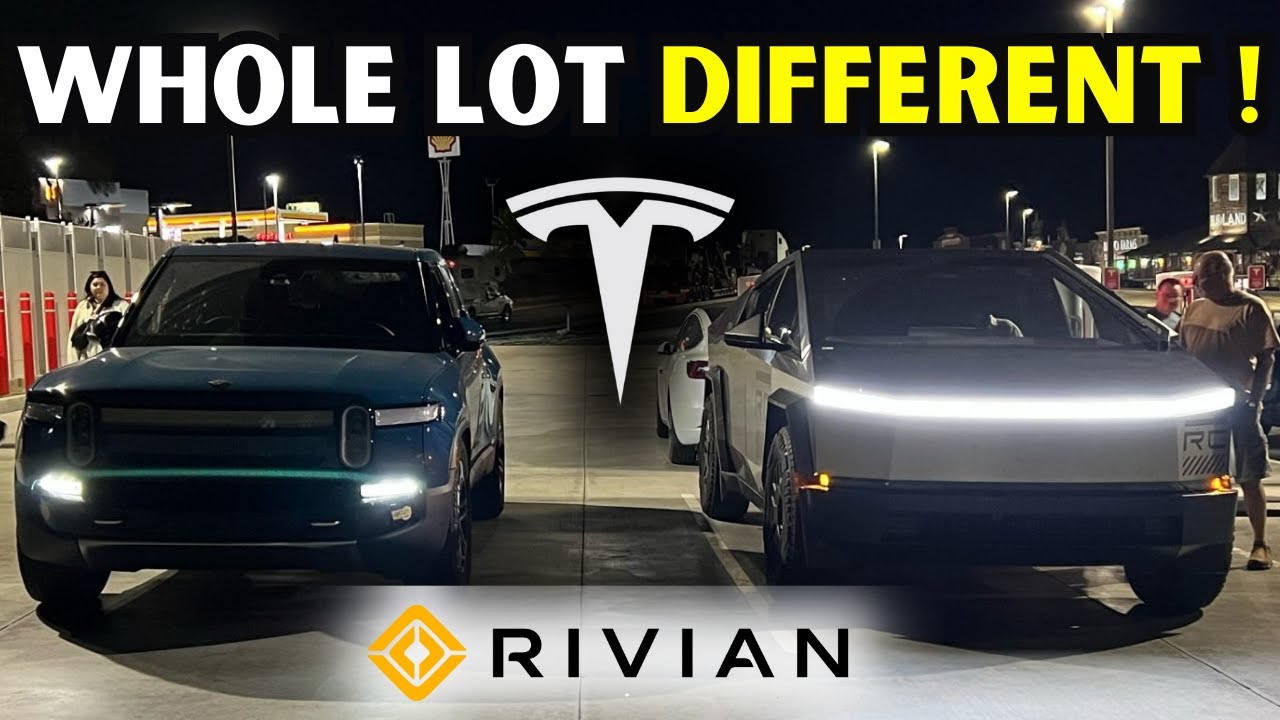 Camo Cybertruck looks awesome on bridge vs. regular cars + good Rivian size  comparison! (8/25 video) 😍