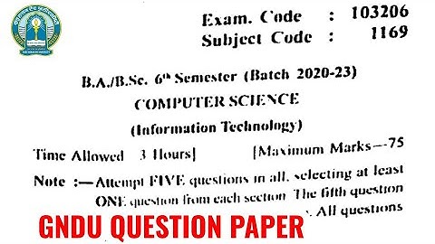 Gndu BA / Bsc 6th Semester Computer Science Question Paper | Computer Science Question Paper 2023