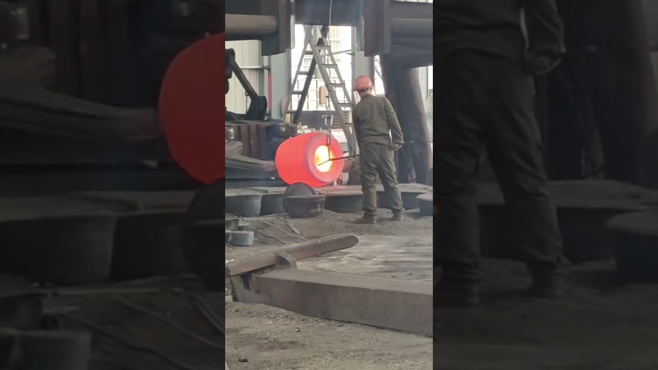 Drilling high-temperature cylindrical iron blocks, Hydraulic Steel Forging Process
