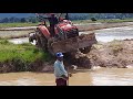 Amazing Tractor Kubota M6040SU is Crossing the Canal at Country Side