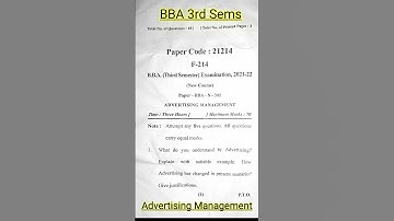advertising management|| question paper 2022 || bba 3rd sems||