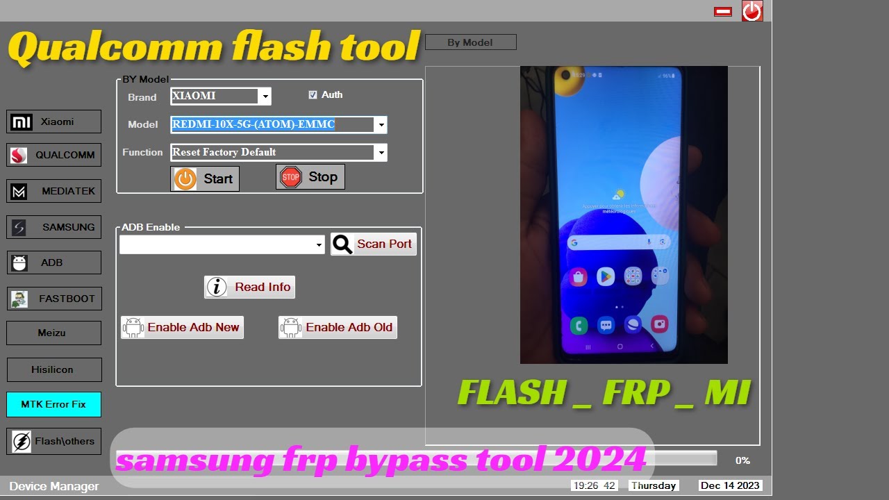 Samsung FRP Tool 2023 MTK Qualcomm Erase FRP, Data format/Factory reset,  MTP Bypass, Adb FRP Reset 