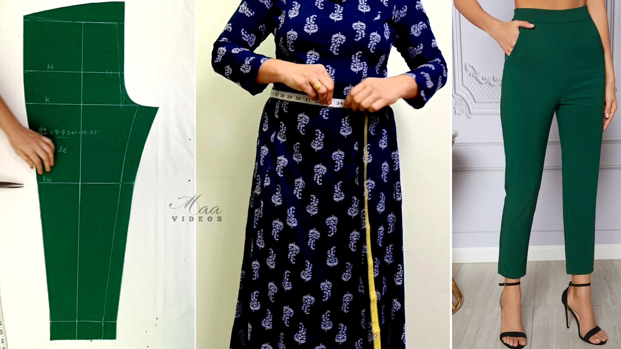 బాడీ కొలతలతో Straight cut pant cutting / Women's straight cut pant cutting in telugu