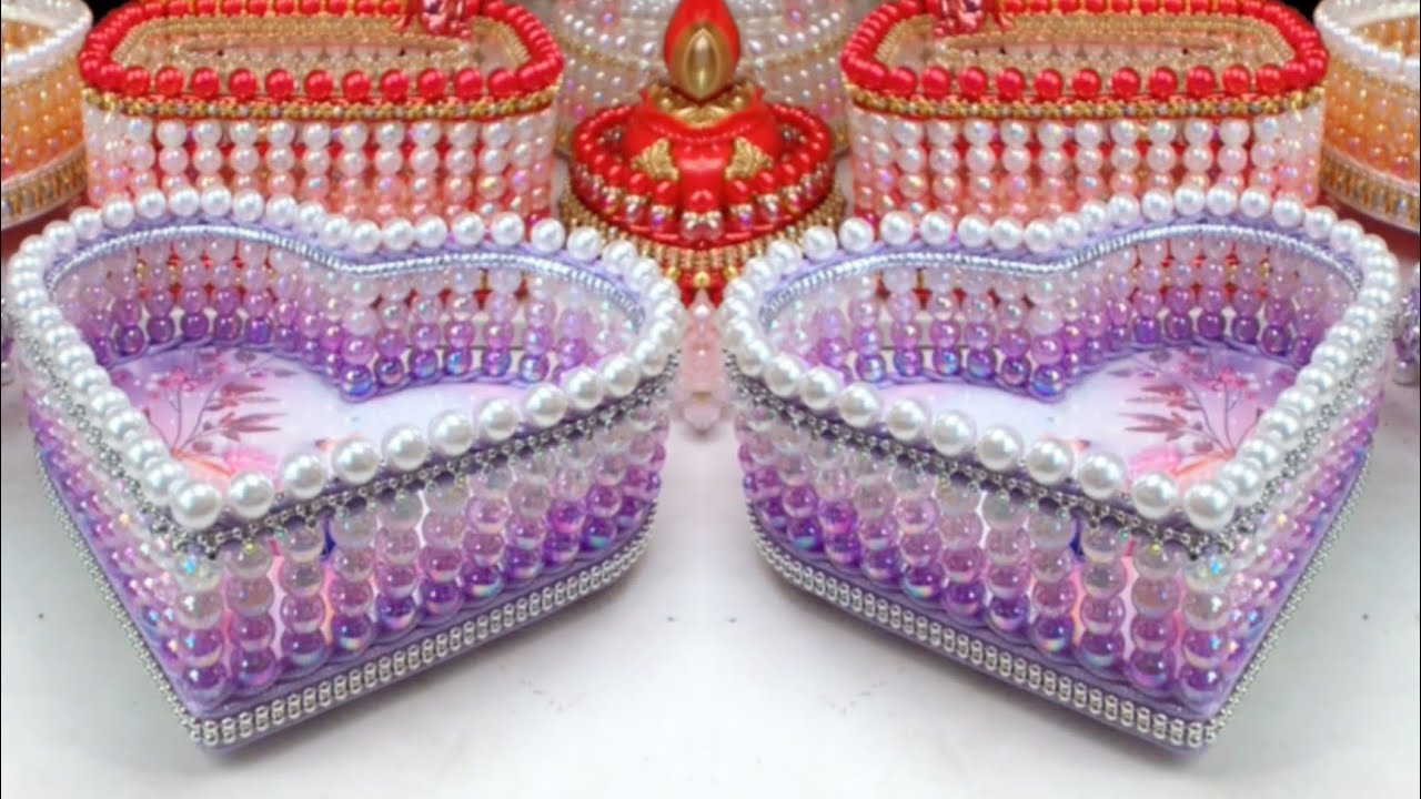 ОЧЕНЬ ПРОСТОЙ УРОК! Изготовление из бисера корзинки для хранения в форме сердца из ПВХ-пенопласта.