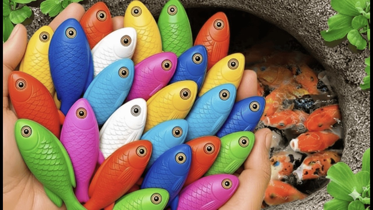 Catch Freshwater Aquarium Fish in Giant Colorful Eggs,  Koi, Swordfish, Oranda Fish, Ice Blue Guppy