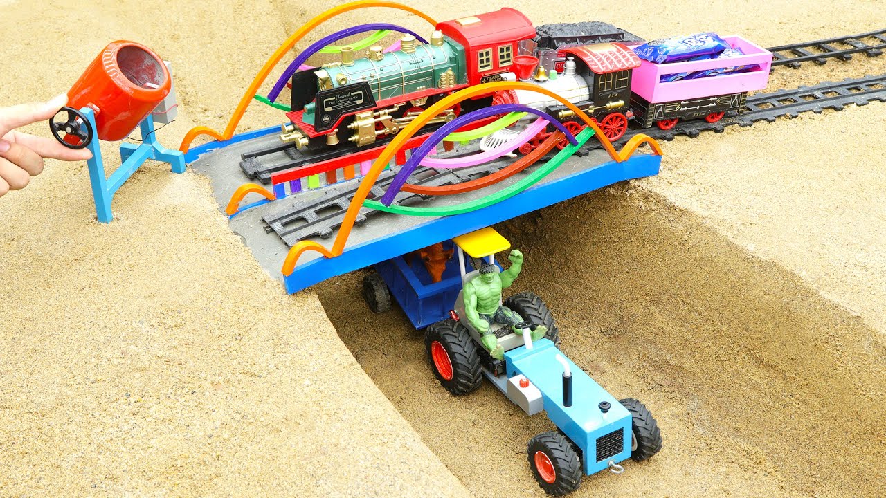 diy tractor making mini Concrete bridge | diy tractor build a Train Bridge | COA Farming