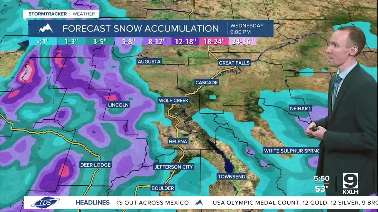 Scattered rain/snow through Wednesday morning, then strong winds develop