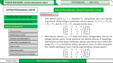 METODE NUMERIK (Sistem persamaan linear) part 1 by sri indriani 19.1600.057