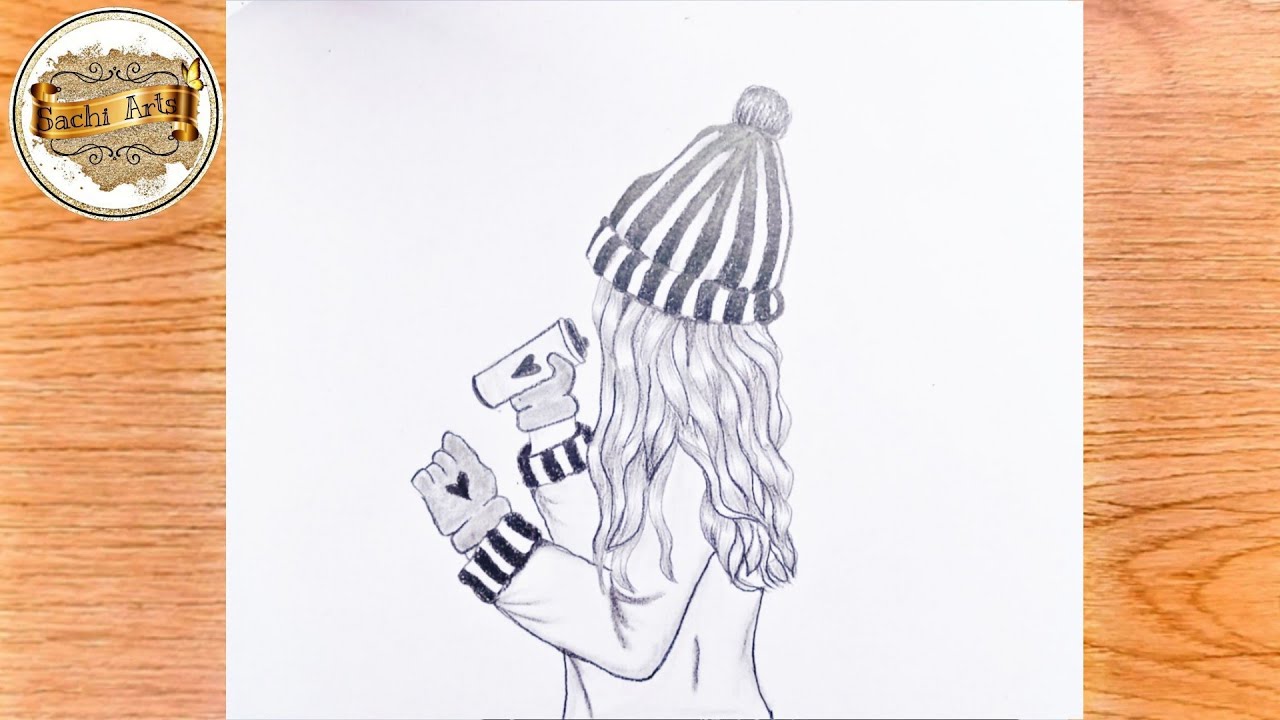 How to draw a girl wearing winter cap and coat || step by step for ...