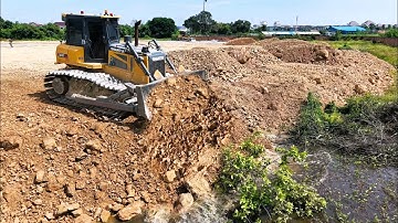 WOw Great Work! Process Building Making Road by SHANTUI DH17C3 And Dump Truck Unloading Soil Stones