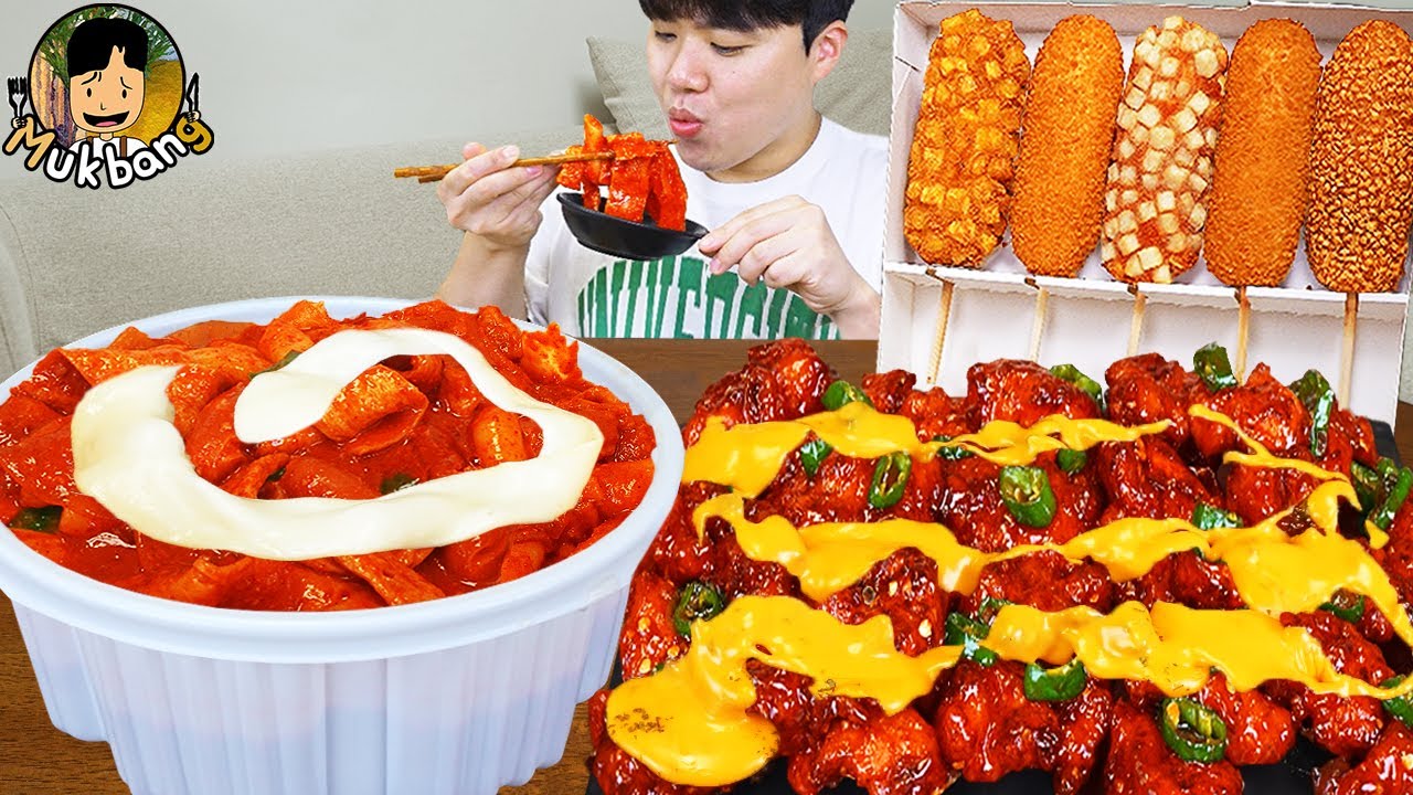 ASMR MUKBANG | Хрустящая жареная курица, острая лапша, Хрустящий хот-дог рецепт ! принимать пищу