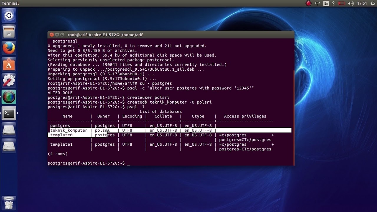 Cara membuat database melalui postgresql youtube