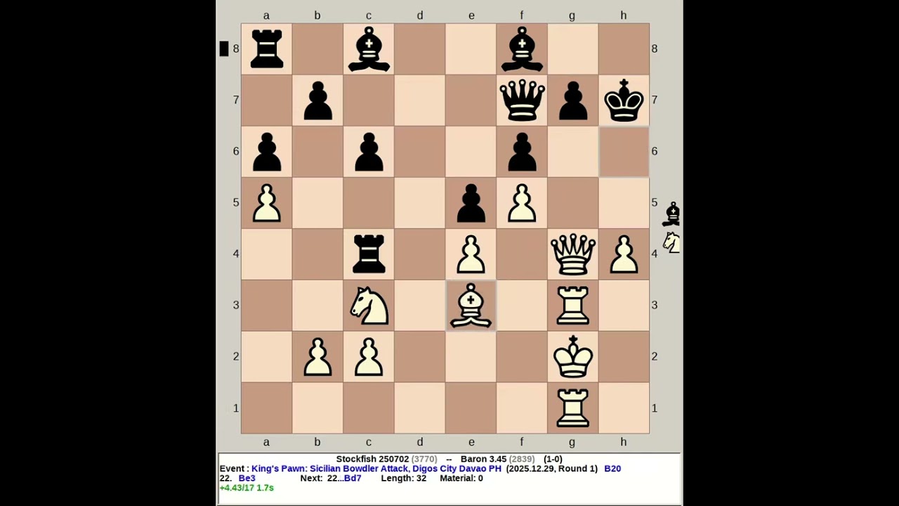 Stockfish 250702 vs Baron 3.45 | King's Pawn: Sicilian Bowdler Attack 