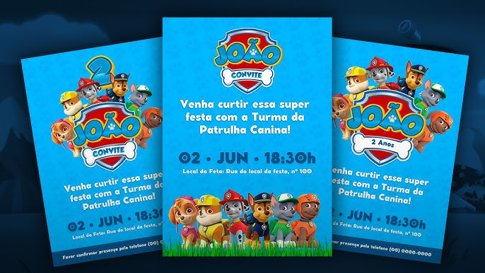 23 Convites Patrulha Canina GRÁTIS para editar e imprimir  Paw patrol  birthday invitations, Paw patrol birthday card, Paw patrol birthday party