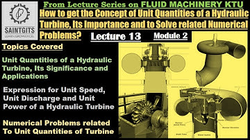 Fluid Machinery KTU, Unit Quantities of a Hydraulic Turbine, Its Importance & Numerical Problems L13