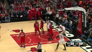 Joakim Noah Gets the Slam and the Foul (Sixers - 4/28/12)