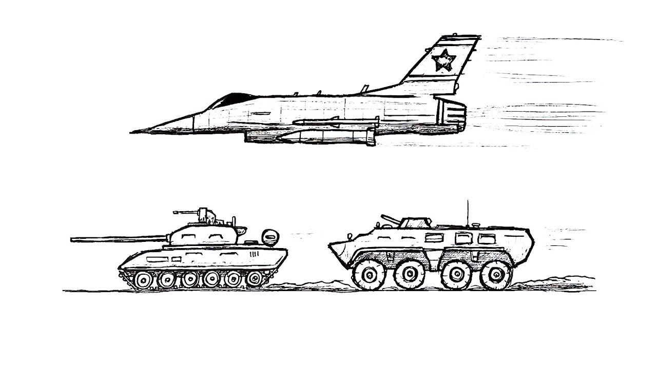Детский рисунок самолета и танка