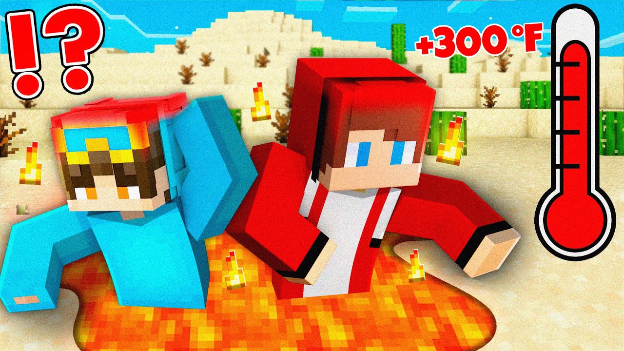 JJ and Nico Surviving The BLAZING HEAT in Minecraft Challenge - Maizen JJ and Mikey