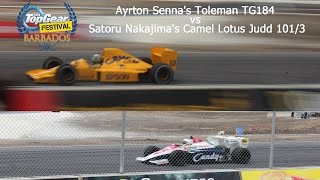 Ayrton Senna's Toleman TG184 vs Satoru Nakajima's Camel Lotus Judd 101/3