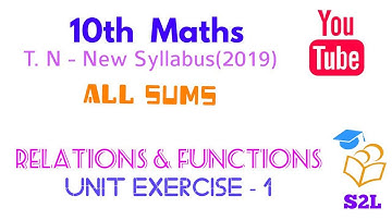 1Oth Maths T.N-Samacheer New Syllabus(2019) Relations and functions Unit Exercise - 1 in tamil.