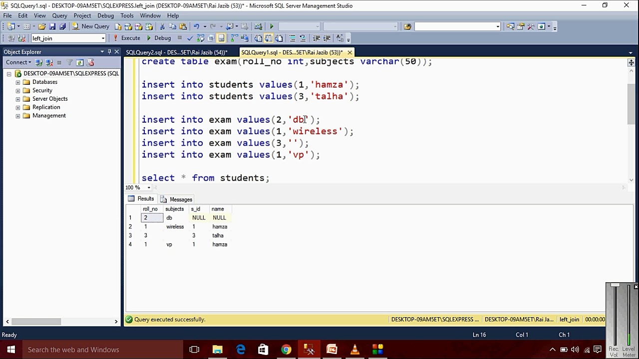 left outer join using sql server |urdu hindi part 6| how to use left ...