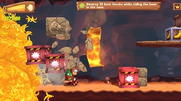 Banana Kong 2 Destroy 10 boar blocks white riding the boar in the cave (In One Run)