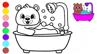 Cute Bear Is Taking A Bath | Painting And Coloring For Kids & Toddlers 🐻🧸