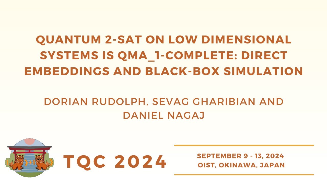 Quantum 2-SAT on low dimensional systems is QMA_1-complete | Rudolph, Gharibian, Nagaj | TQC 2024