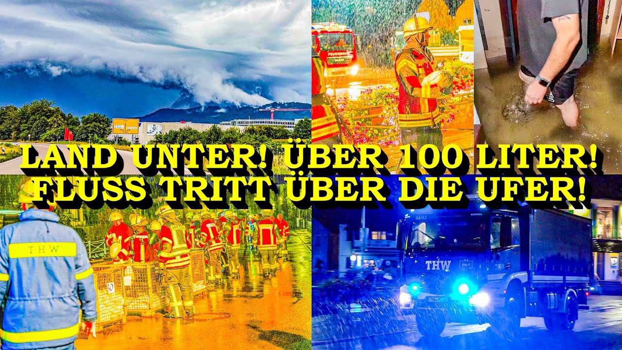 +++ HOCHWASSER NACH HEFTIGEM STARKREGEN +++ FLUSS TRITT ÜBER DIE UFER | FEUERWEHR + THW | GROSSALARM