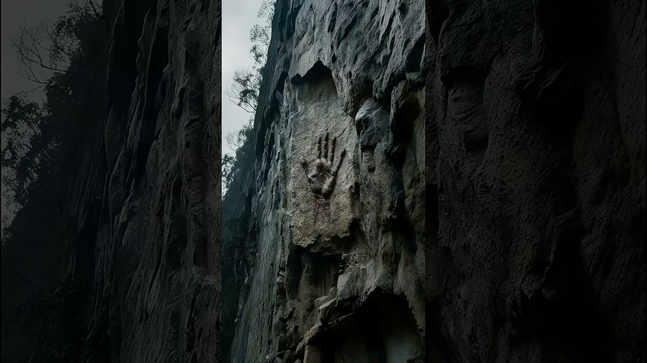 A Giant Handprint Found Pressed Into Vertical Stone