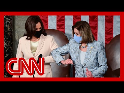 Watch Harris and Pelosi make history as first women behind President in joint-session address