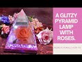 GLITZY PINK ROSES PYRAMID LAMP.  RESIN CRAFT.