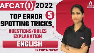 AFCAT 1 2022 |  English  | Top Error spotting Tricks Questions | Rules | Explanation 5