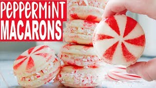 Christmas Peppermint Macarons! Cute and easy edible spray painting technique!