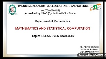 P.Devie Abirami |  BREAK EVEN ANALYSIS| SNS institutions