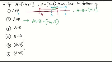 if A=[-4,1] and B=[0,3), then find the following A∩B, A∪B, A−B, B−A,(A∪B)′,(A∩B)′ | sets jee problem