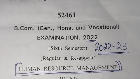 Human Resource Management Question Paper 2023 for B.com 6th sem students. Question paper of HRM 2023