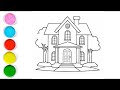 Drawing House from shapes, easy acrylic painting for kids/ art and learn