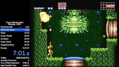 Super Metroid Redesign 100% speedrun in 3:54:22