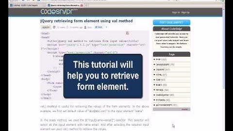 JQUERY Tutoriral : jQuery retrieving form element using val method