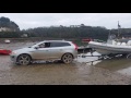 Volvo xc60 Awd towing boat up beach slipway off road