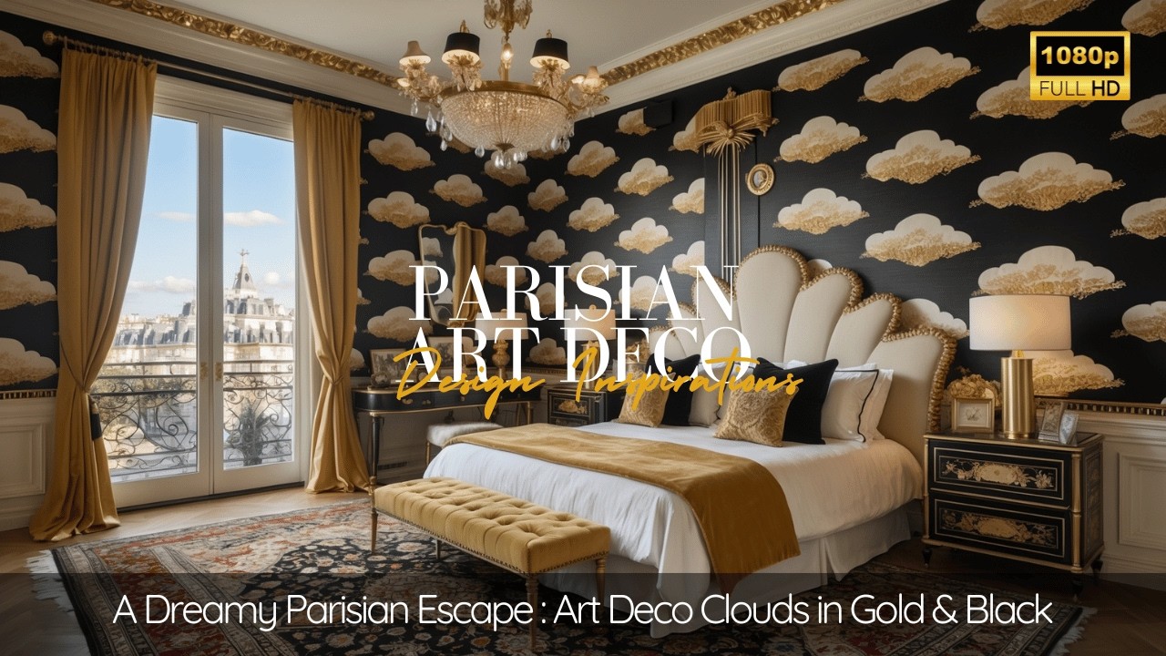 Сказочный парижский отдых: облака в стиле ар-деко в золотом и черном цветах.