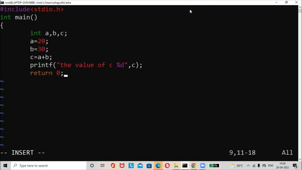 Simple addition program in c language in Ubuntu terminal - YouTube