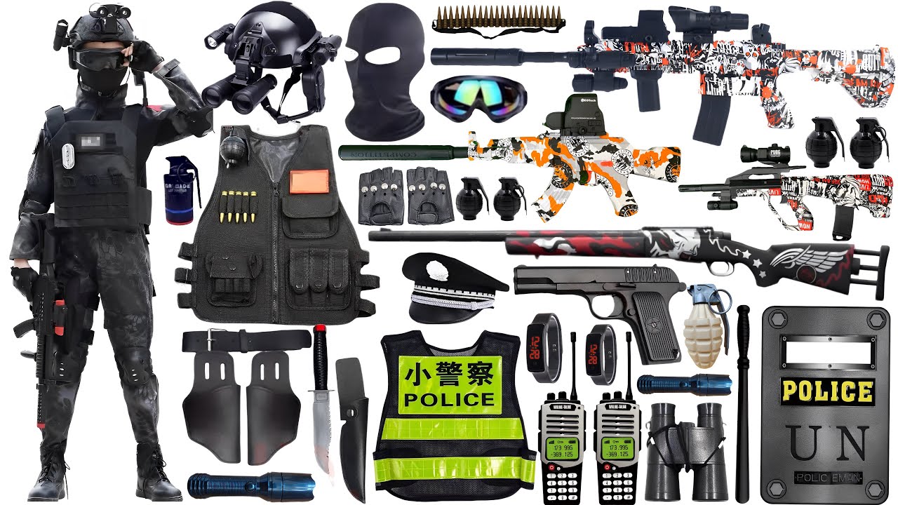 Special Forces Military Toy Gun Set Open Box, AK47 Rifle,MP5 Submachine Gun,Glock Pistol,Bomb Dagger