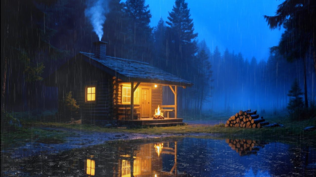 (No Ads) Cozy Rain at Night – Deep Blue Cabin Ambience for Calm Sleep ...